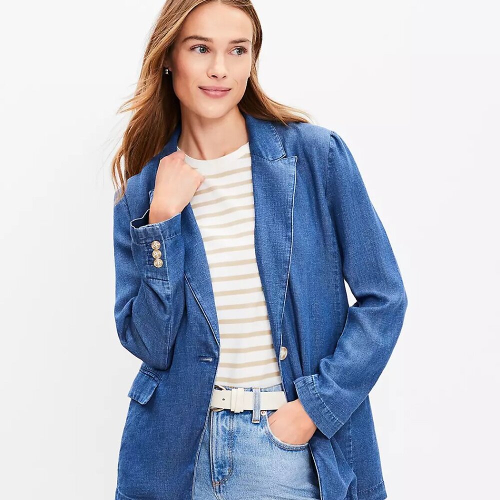 LOFT Chambray Relaxed Fit Blazer XL